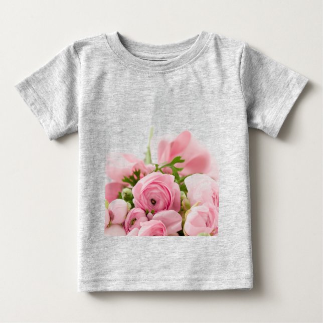 Romantic Wedding Love Soft Pink Flower Bouquet Baby T-Shirt (Front)