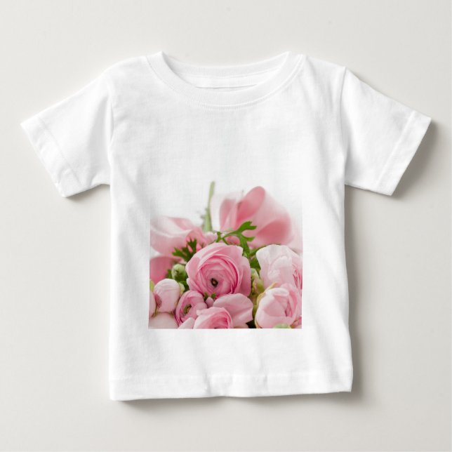 Romantic Wedding Love Soft Pink Flower Bouquet Baby T-Shirt (Front)