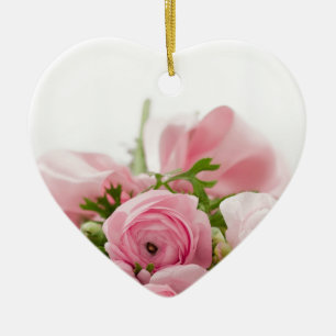 Romantic Wedding Love Soft Pink Flower Bouquet Ceramic Ornament