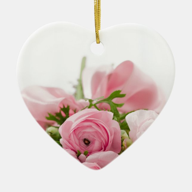 Romantic Wedding Love Soft Pink Flower Bouquet Ceramic Ornament (Front)
