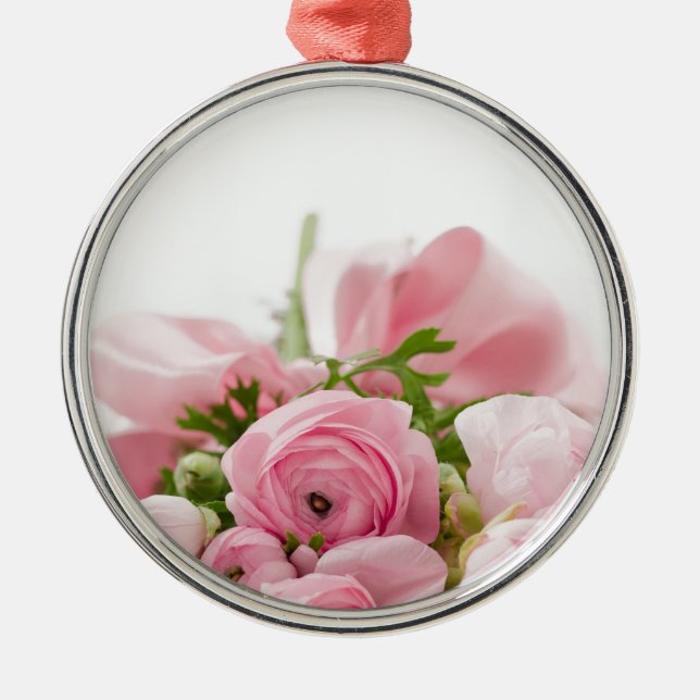 Romantic Wedding Love Soft Pink Flower Bouquet Metal Ornament (Front)