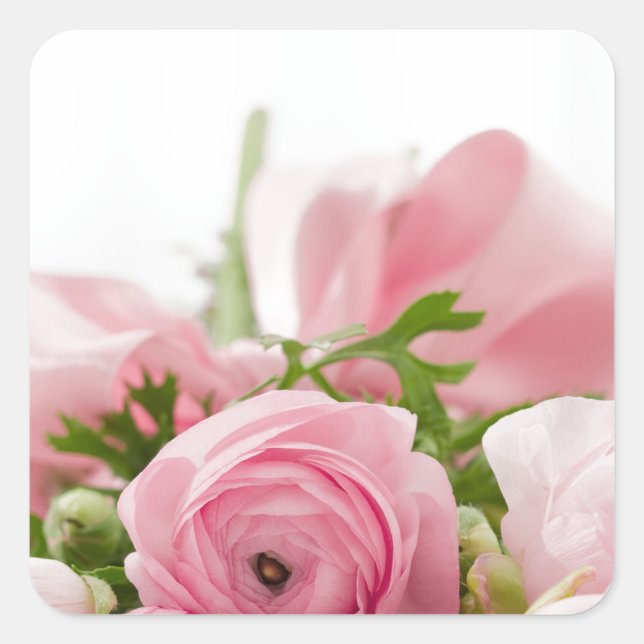 Romantic Wedding Love Soft Pink Flower Bouquet Square Sticker (Front)