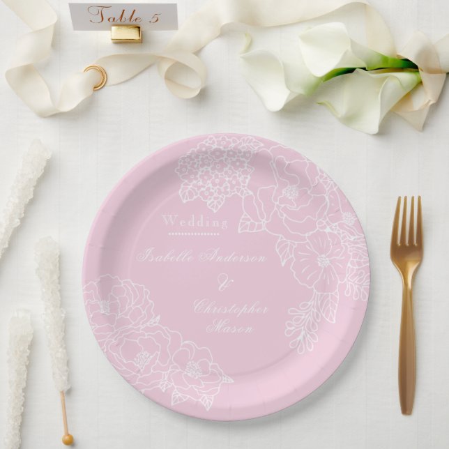 Romantic Wedding Peonies Blush Pink Paper Plate (Wedding)