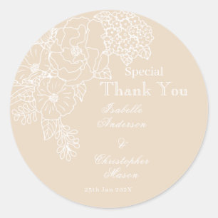 Romantic Wedding Peonies Delicate Ivory Classic Round Sticker