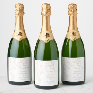 Romantic Wedding Peonies Delicate White Sparkling Wine Label