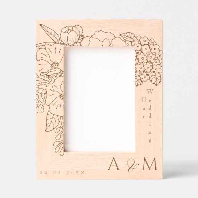 Romantic Wedding Peonies Ivory White Etched Frames (Front)