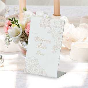Romantic Wedding Peonies Ivory White Favor Pedestal Sign