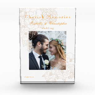 Romantic Wedding Peonies Photo Ivory White Block