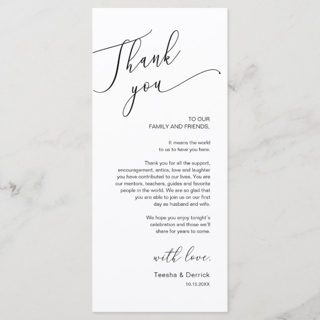 Romantic Wedding Place Setting Thank You Card (Front)