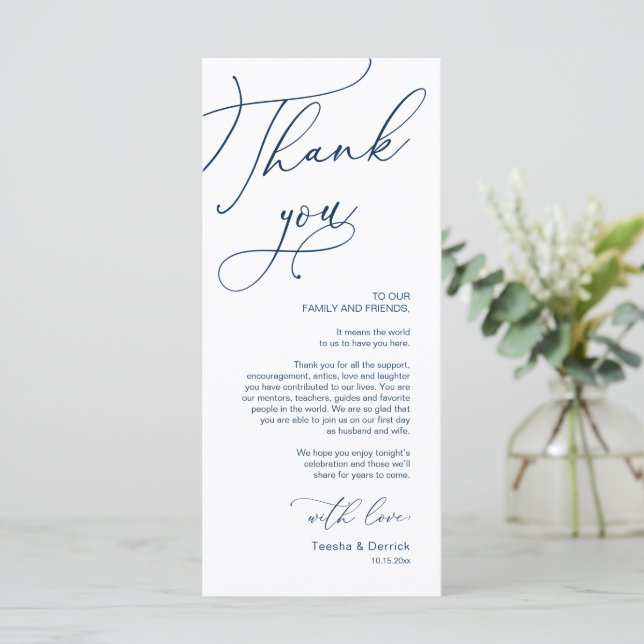 Romantic Wedding Place Setting Thank You Card (Standing Front)