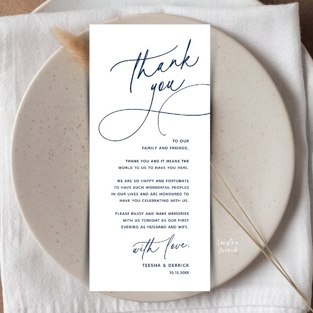 Romantic Wedding Place Setting Thank You Card (Romantic Wedding Place Setting Thank You Card in Navy Blue)