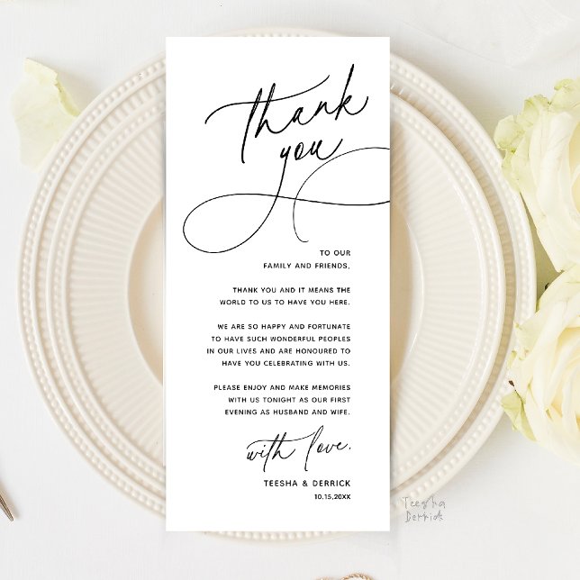 Romantic Wedding Place Setting Thank You Card (Romantic Wedding Place Setting Thank You Card in Black and white)