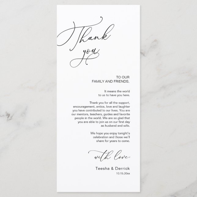 Romantic Wedding Place Setting Thank You Card (Front)