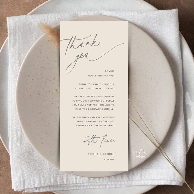 Romantic Wedding Reception Dinner Thank You Card (Romantic Wedding Reception Dinner Thank You Card in Cream Grey)