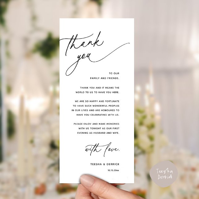Romantic Wedding Reception Dinner Thank You Card (Romantic Wedding Reception Dinner Thank You Card in Black and White)