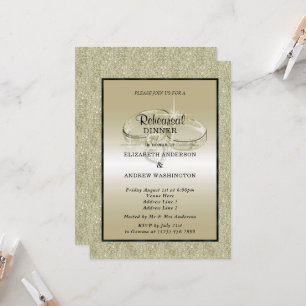 Romantic Wedding Rings, Gold Glitter Invitation
