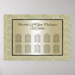 Romantic Wedding Rings, Gold Glitter Seating Chart
