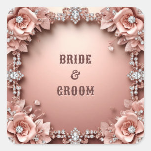 Romantic Wedding Rose Gold Flowers Square Sticker