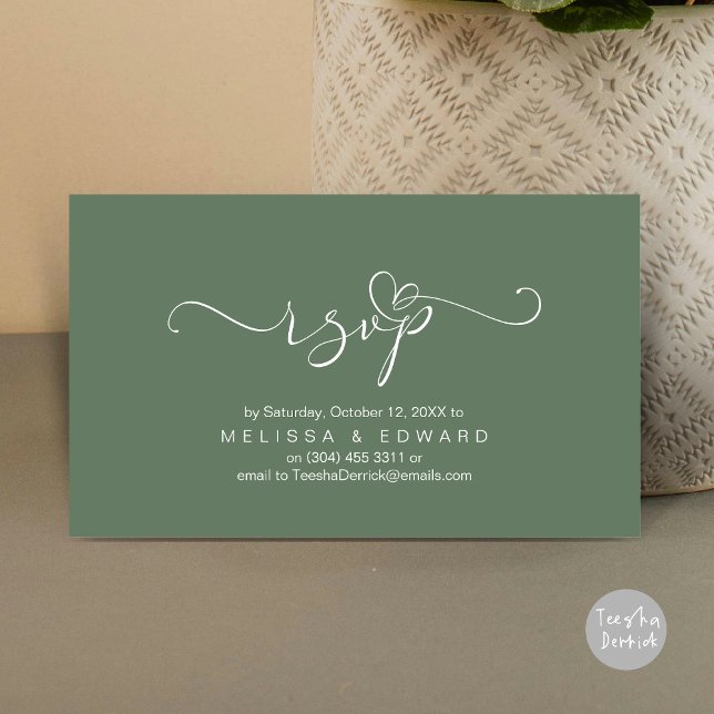 Romantic Wedding RSVP Dinner Invitation Card (Romantic Wedding RSVP Dinner Invitation Card, Modern Online Phone Email Website Reminder Sage Green)