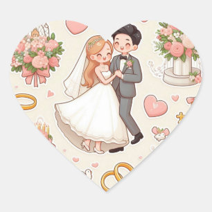 "Romantic Wedding Stickers" Heart Sticker