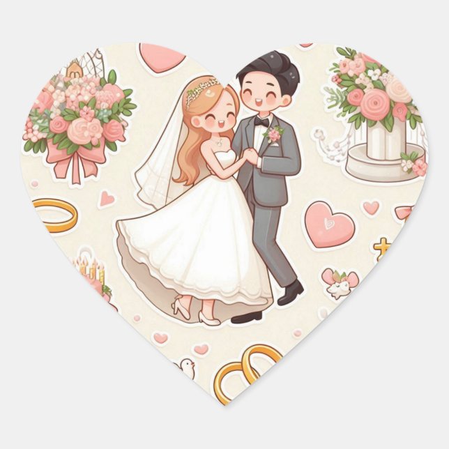 "Romantic Wedding Stickers" Heart Sticker (Front)