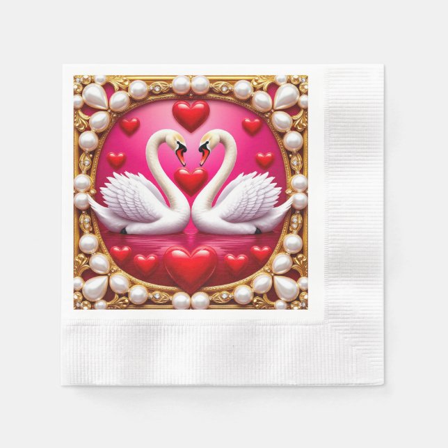 Romantic Wedding Swans Elegant Bridal Shower Table Napkin (Front)