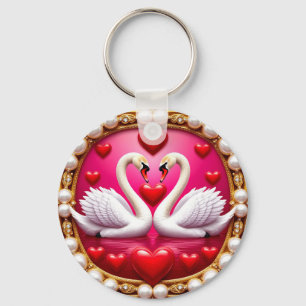 Romantic Wedding Swans Framed by Ornat Key Ring