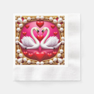 Romantic Wedding Swans Framed by Ornat Napkin