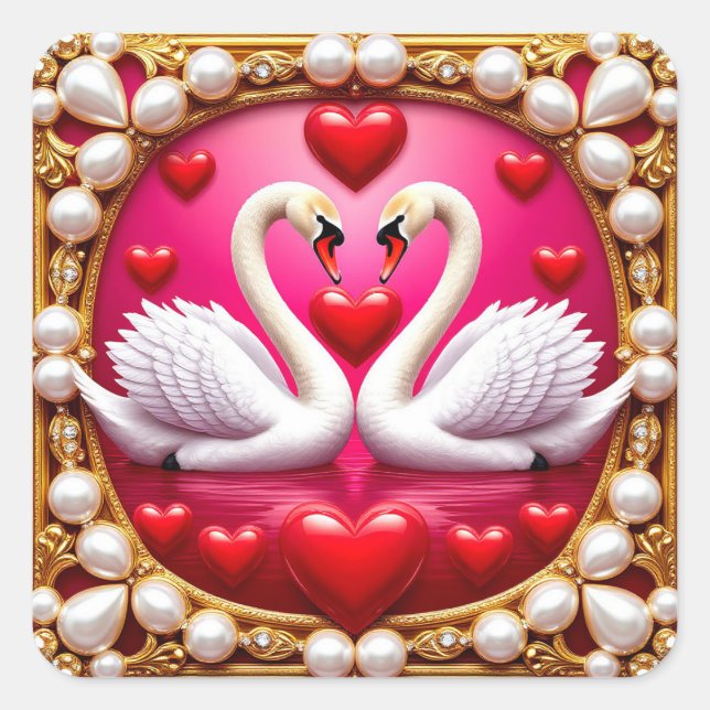 Romantic Wedding Swans Framed by Ornat Square Sticker (Front)
