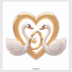Romantic Wedding Swans With Gold Rings