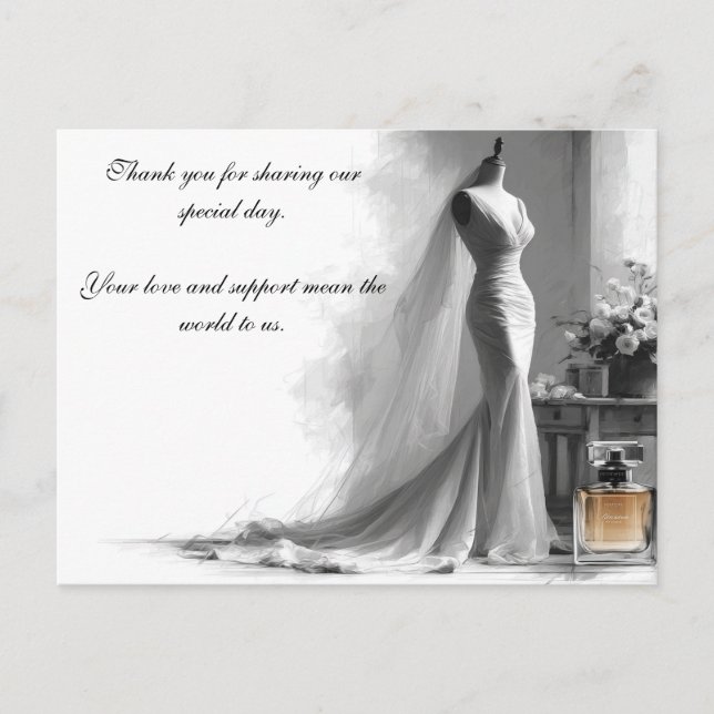 Romantic Wedding Thank You Card – Bride Dress  (Front)