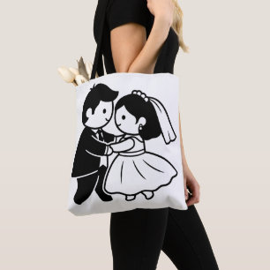 Romantic Wedding Tote Bag, Bride and Groom Dancing Bag