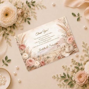 Romantic Western Floral Wedding Thank You Card