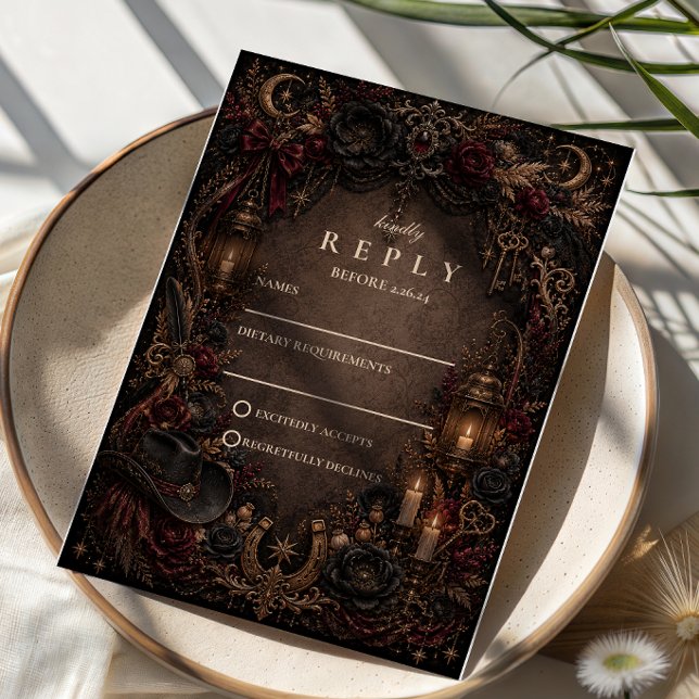 Romantic Western Goth Wedding RSVP Card (Creator Uploaded)