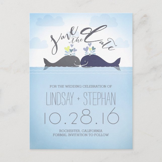 Romantic Whales Couple Save the Date Announcement Postcard (Front)