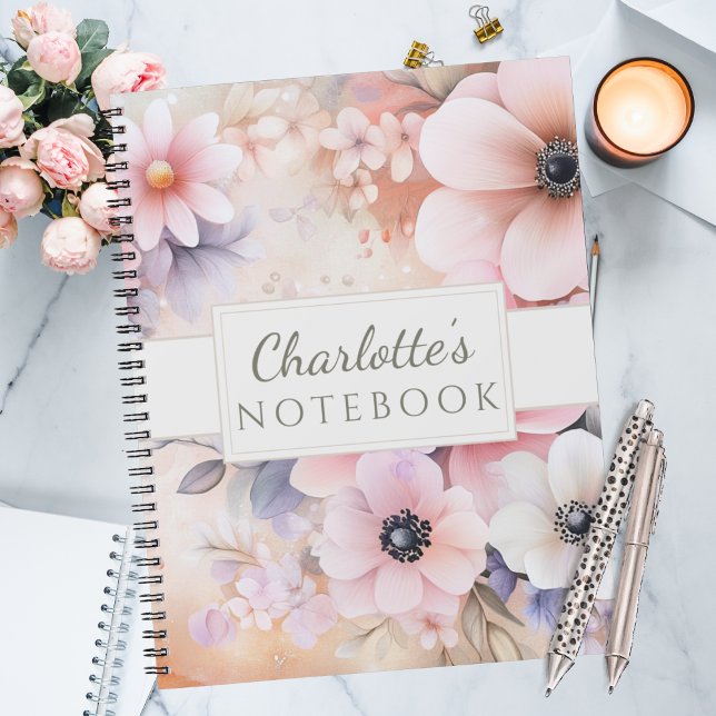 Romantic Where Thoughts Bloom Watercolor Floral Notebook (Soft watercolor flower notebook with pink and lavender blooms for gentle souls.)