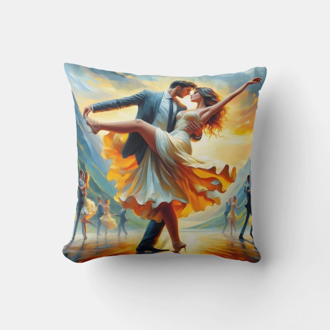 Romantic Whimsical Couples Dancing Cushion (Front)