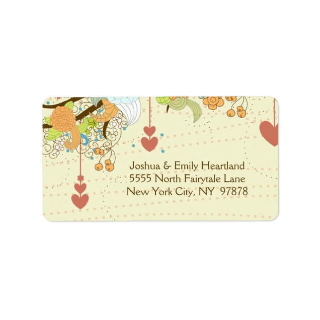 Romantic whimsical flowers hearts wedding address label (Front)