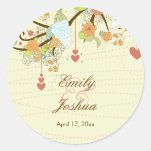 Romantic whimsical flowers hearts wedding stickers
