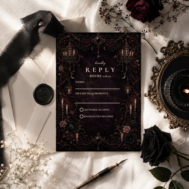 Romantic Whimsy Goth Wedding RSVP Card (Creator Uploaded)