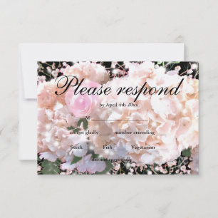 Romantic white & black lace hydrangeas pink roses RSVP card