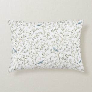 Romantic White Blue Birds Leaves Decorative Cushion