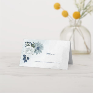 romantic white & blue floral greenery place card