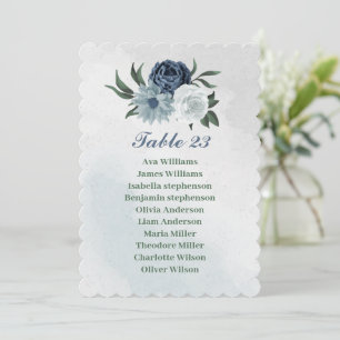 romantic white blue greenery seating chart card