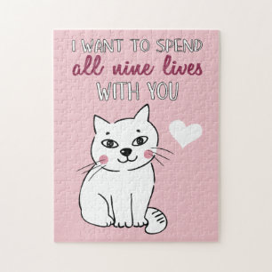 Romantic white cartoon cat love declaration jigsaw puzzle