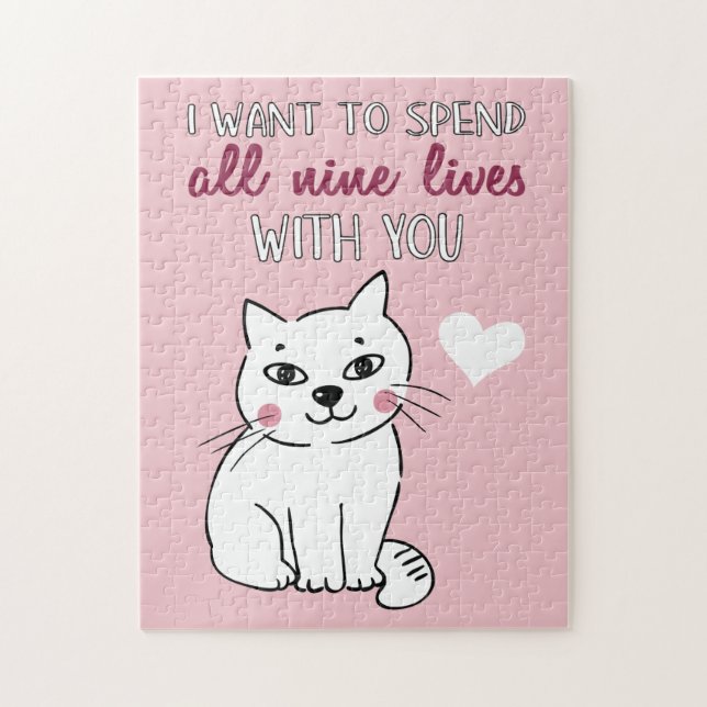 Romantic white cartoon cat love declaration jigsaw puzzle (Vertical)