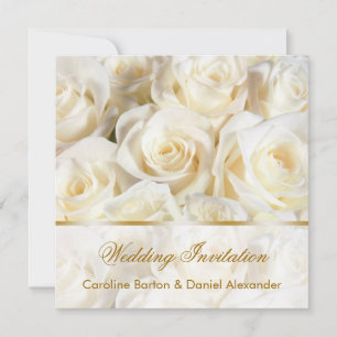 Romantic white - cream roses Wedding Invitation