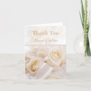 Romantic white cream roses Wedding Thank You Card