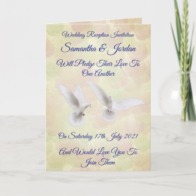 Romantic White Doves Reception Invitation (Front)
