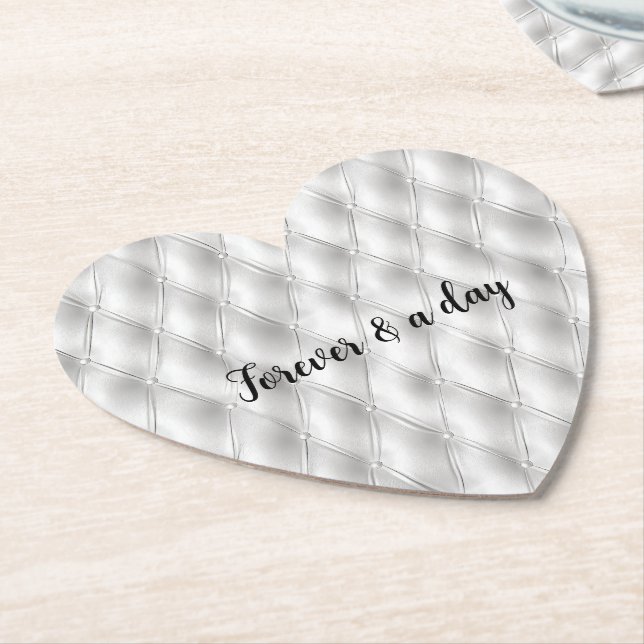 Romantic White Faux Leather Paper Coaster (Angled)